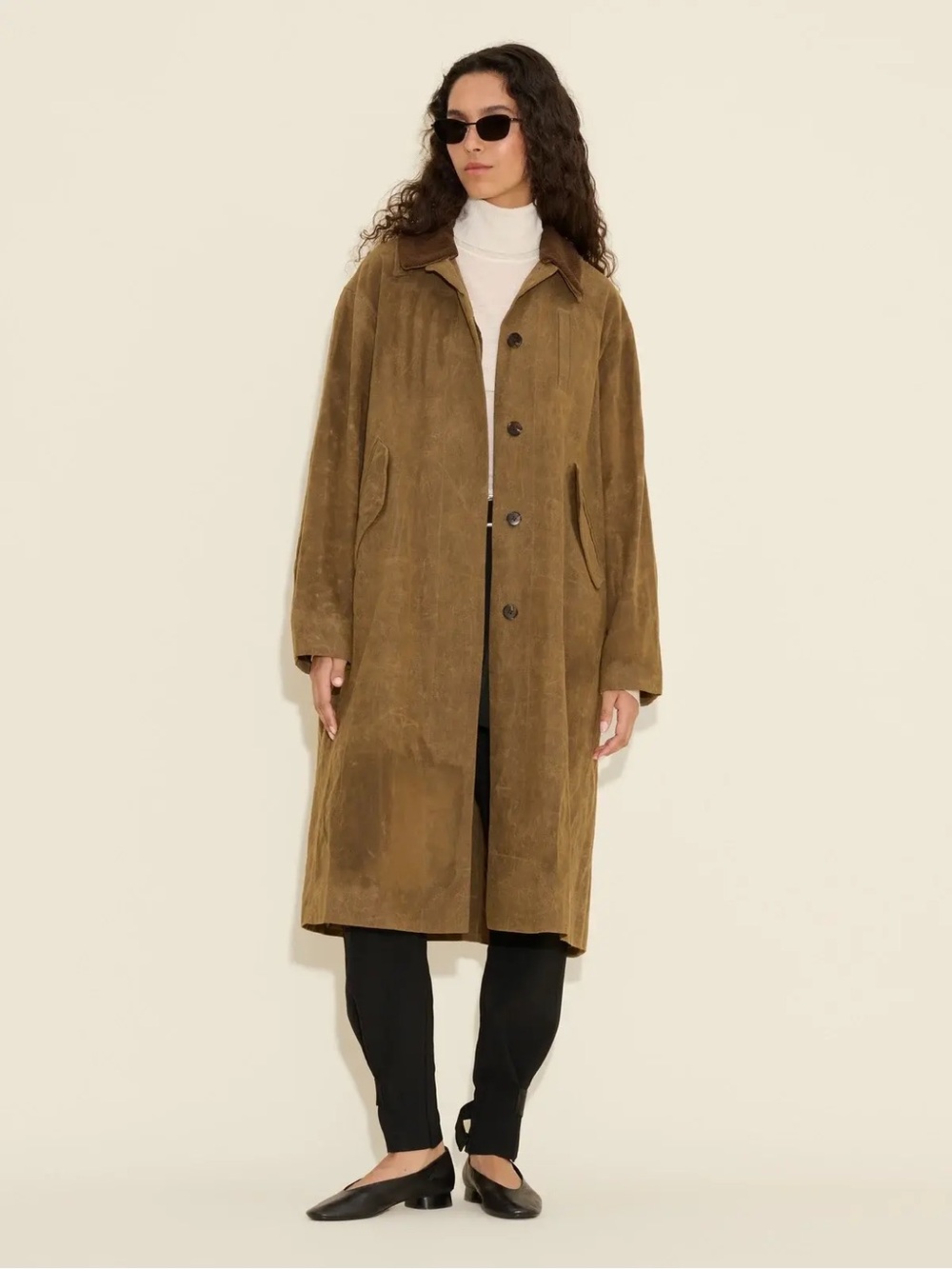 Holzweiler Diana Long Coat in waxed cotton xxs Olive Brown